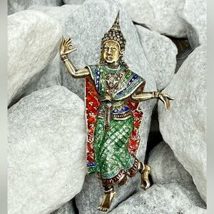 Vintage Sterling “Made in Siam” Enamel Thai Dancer Figural Brooch